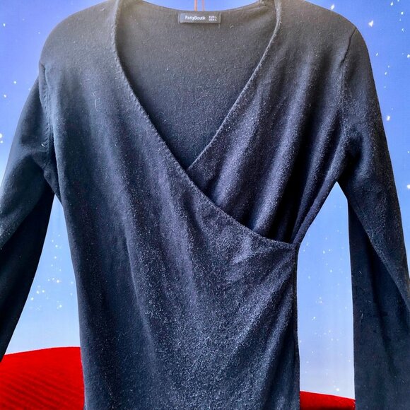Patti Boutik Black Bodycon Dress Long Sleeve V-Neck Cross-Over Womens Large - Picture 2 of 14